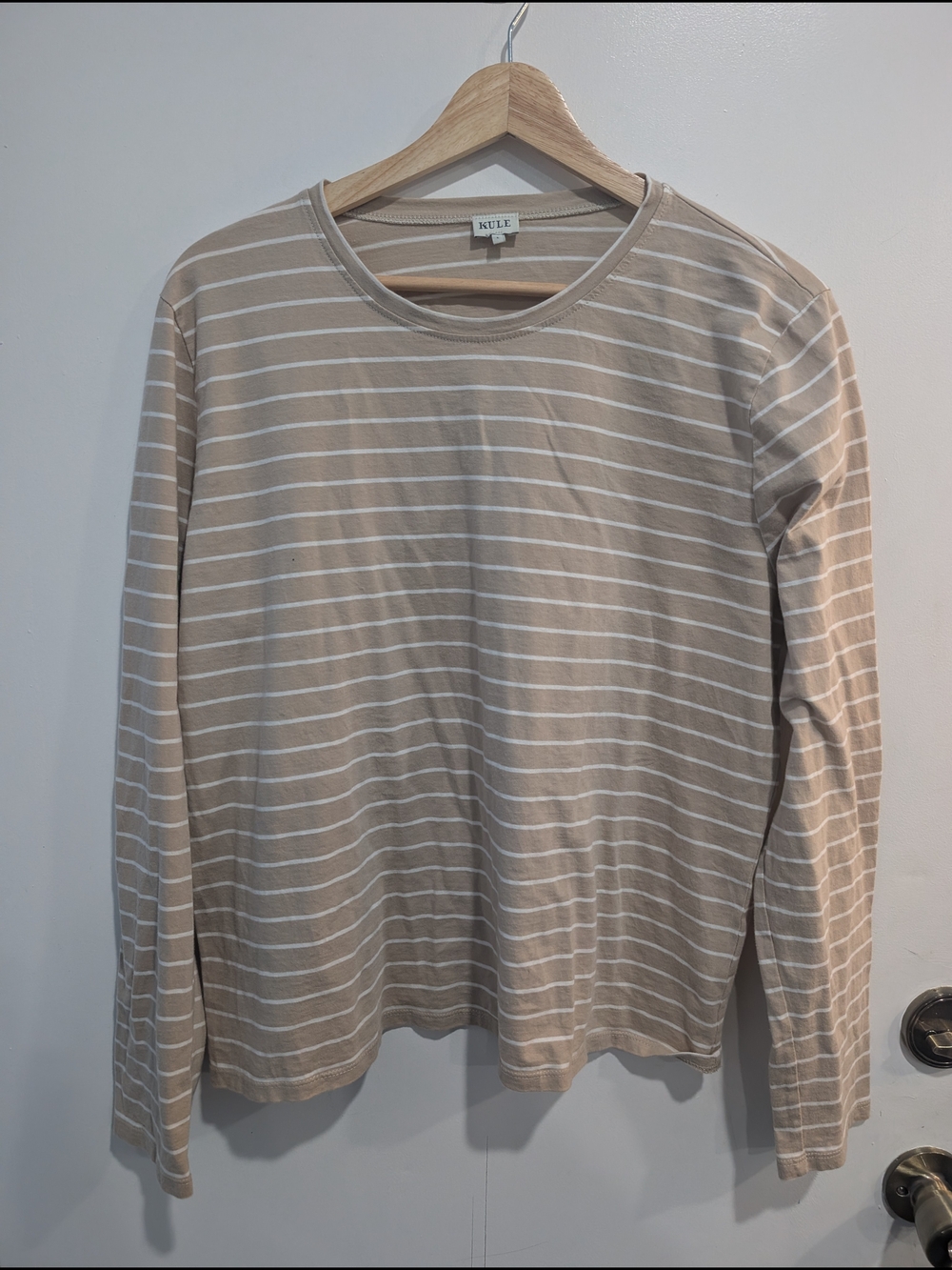 KULE Women's Tan And White Striped Long-Sleeve Tee Size Large
